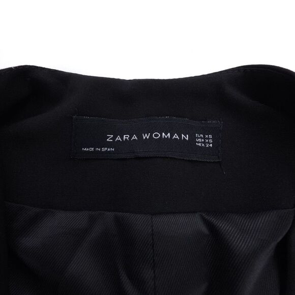 ZARA Crepe Open Front Collarless Blazer Suit Jacket Black Old Money Quiet Luxury - Picture 2 of 9